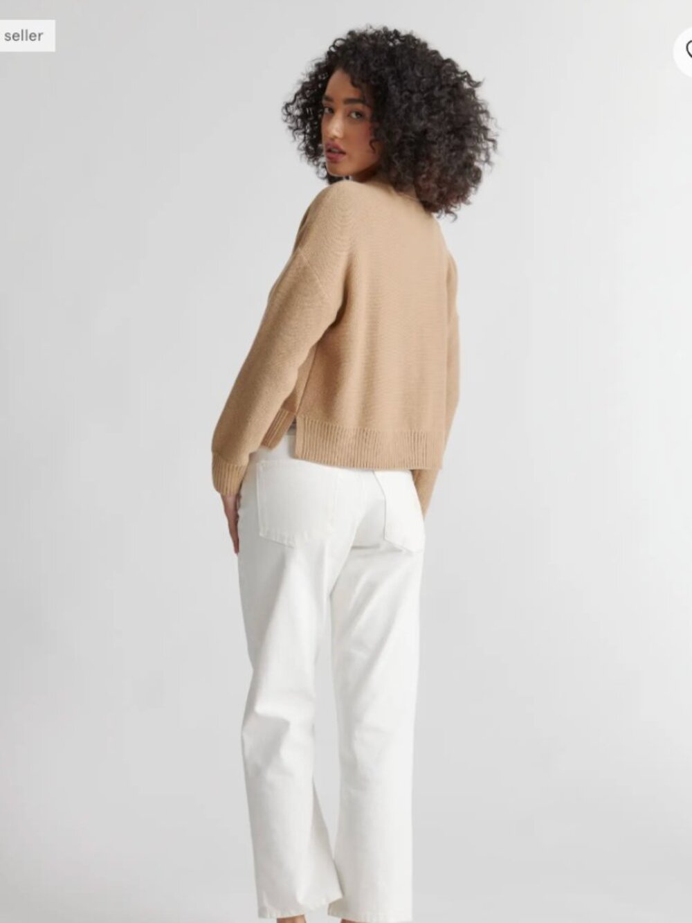 Quince 100% Organic Cotton Cropped Cardigan Sweater Camel Size Large - Picture 4 of 11
